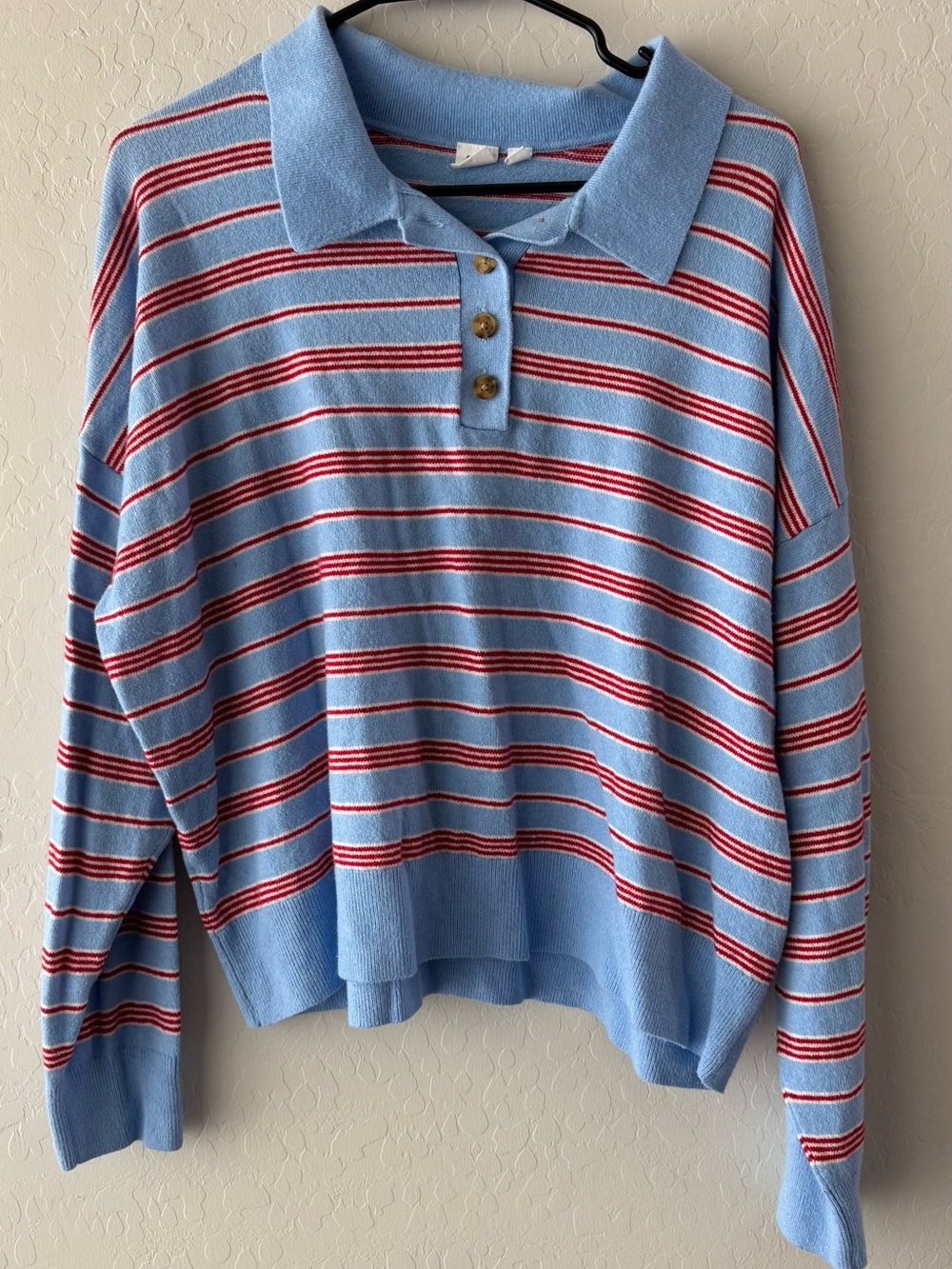 GAP Light Blue Sweater with Red & White Stripes